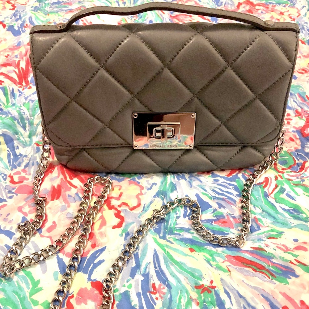 Michael Kors Sloan leather gray quilted purse